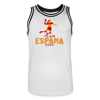 Handball World Cup 2025 Spain Pullover Hoodie - Men's Basketball Jersey - white/black - Front - AI Model Male 185 dark (185cm)