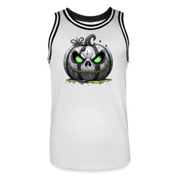 Citrouille zombie sinistre aux yeux verts - Maillot de basket Homme - blanc/noir - Devant - AI Model Male 185 dark (185cm)