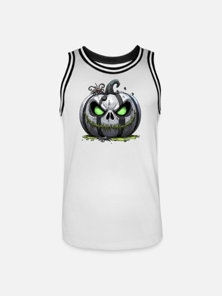 Grim Pumpkin Zombie with Green Eyes - Men's Basketball Jersey - white/black