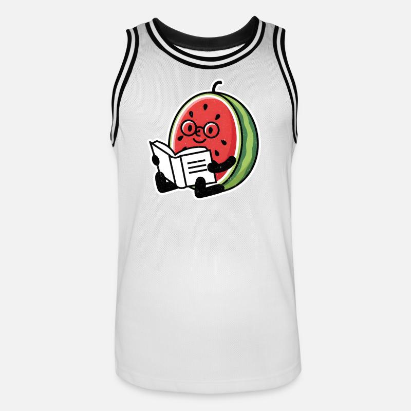 Héros de la lecture de pastèque - Maillot de basket Homme - blanc/noir