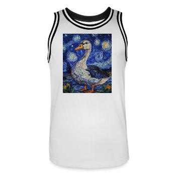 Oie canard oiseau style Van Gogh nuit étoilée - Maillot de basket Homme - blanc/noir - Devant - AI Model Male 185 dark (185cm)