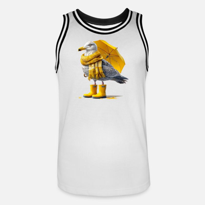 Seemöwe mit Gelbem Regenschirm und Boots - Männer Basketball-Trikot - Weiß/Schwarz