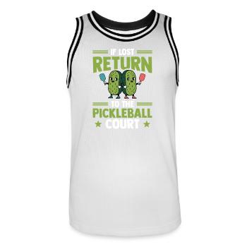 Pickleball Gurken Kombination Dinkball Outfit - Männer Basketball-Trikot - Weiß/Schwarz - Vorne - AI Model Male 185 dark (185cm)