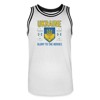 Ukraine Crest Glory Tee - Men's Basketball Jersey - white/black - Front - AI Model Male 185 dark (185cm)