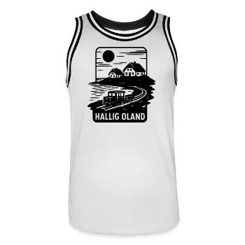 Oland Hallig - Men's Basketball Jersey - white/black - Front - AI Model Male 185 dark (185cm)