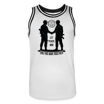 LASS DEN FRIEDEN SIEGEN - Männer Basketball-Trikot - Weiß/Schwarz - Vorne - AI Model Male 185 dark (185cm)