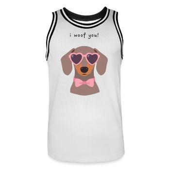 Teckel I Woof You Saint Valentin Design - Maillot de basket Homme - blanc/noir - Devant - AI Model Male 185 dark (185cm)