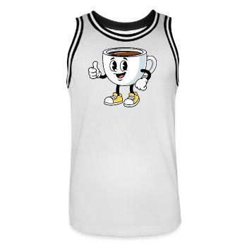 Cartoon Kaffeetasse Lustiger Kaffee Comic - Männer Basketball-Trikot - Weiß/Schwarz - Vorne - AI Model Male 185 dark (185cm)