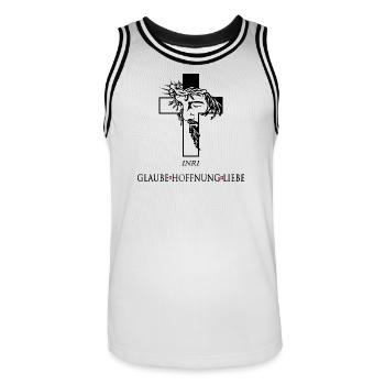 Jesus with Crown of Thorns - Men's Basketball Jersey - white/black - Front - AI Model Male 185 dark (185cm)