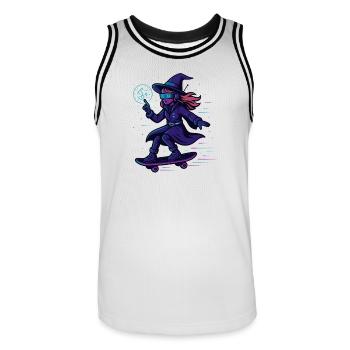 Neon witch sur le skateboard - Maillot de basket Homme - blanc/noir - Devant - AI Model Male 185 dark (185cm)