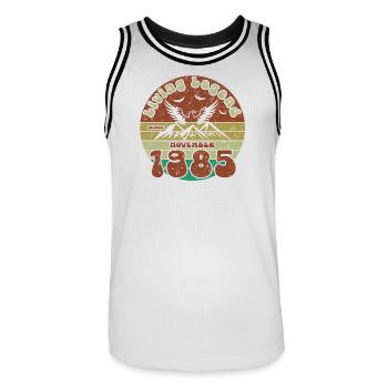 40e anniversaire Légende vivante depuis VIN 11/1985 - Maillot de basket Homme - blanc/noir - Devant - AI Model Male 185 dark (185cm)