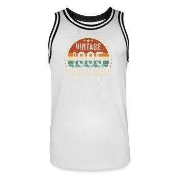1995 Retro Vintage Geburtstagsgeschenk - Männer Basketball-Trikot - Weiß/Schwarz - Vorne - AI Model Male 185 dark (185cm)