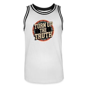Retro Grunge – Turn Up The Truth - Männer Basketball-Trikot - Weiß/Schwarz - Vorne - AI Model Male 185 dark (185cm)