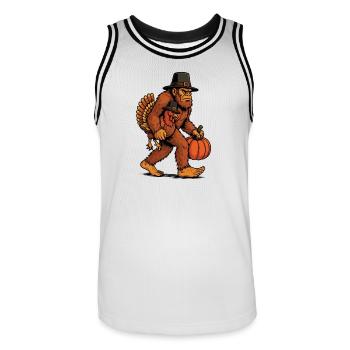 Bigfoot portant de la dinde Thanksgiving humour - Maillot de basket Homme - blanc/noir - Devant - AI Model Male 185 dark (185cm)
