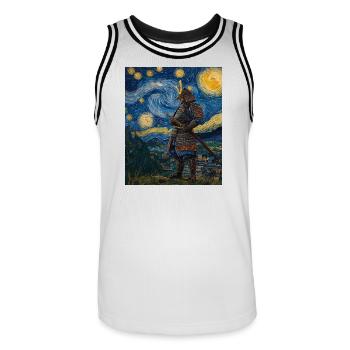 Samurai Japan Van Gogh Style Starry Night - Männer Basketball-Trikot - Weiß/Schwarz - Vorne - AI Model Male 185 dark (185cm)