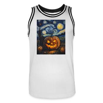 Kürbis Halloween Van Gogh Style Starry Night - Männer Basketball-Trikot - Weiß/Schwarz - Vorne - AI Model Male 185 dark (185cm)