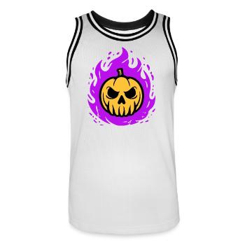 Citrouille orange avec flammes violettes - Maillot de basket Homme - blanc/noir - Devant - AI Model Male 185 dark (185cm)