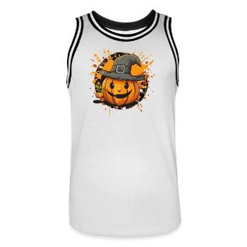 Citrouille d’Halloween avec chapeau - Maillot de basket Homme - blanc/noir - Devant - AI Model Male 185 dark (185cm)