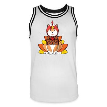 Shiba Inu Thanksgiving Turquie Costume Tenue de chien - Maillot de basket Homme - blanc/noir - Devant - AI Model Male 185 dark (185cm)