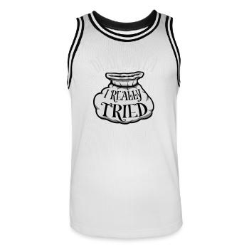 Cher Père Noël, j’ai vraiment essayé l’humour de Noël drôle - Maillot de basket Homme - blanc/noir - Devant - AI Model Male 185 dark (185cm)