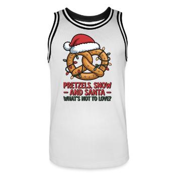 Festliche Brezel mit Nikolausmütze und Weihnachtslicht - Männer Basketball-Trikot - Weiß/Schwarz - Vorne - AI Model Male 185 dark (185cm)