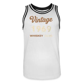Millésime 1969 – Whiskey Club Rétro Année de naissance - Maillot de basket Homme - blanc/noir - Devant - AI Model Male 185 dark (185cm)