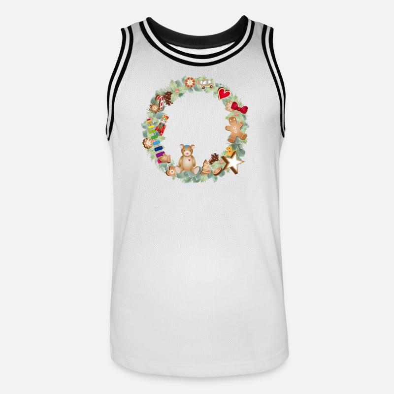 Bunter Weihnachtskranz mit Spielzeug und Lebkuchen - Männer Basketball-Trikot - Weiß/Schwarz