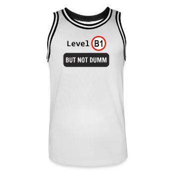 Level B1, but not dumm - Männer Basketball-Trikot - Weiß/Schwarz - Vorne - AI Model Male 185 dark (185cm)
