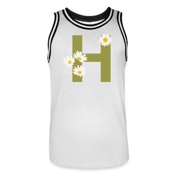 Lettre h vert marguerites - Maillot de basket Homme - blanc/noir - Devant - AI Model Male 185 dark (185cm)