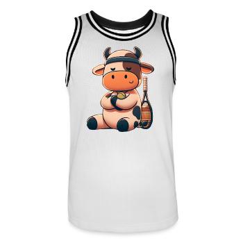 Cute tennis cow with racket and ball - Men's Basketball Jersey - white/black - Front - AI Model Male 185 dark (185cm)