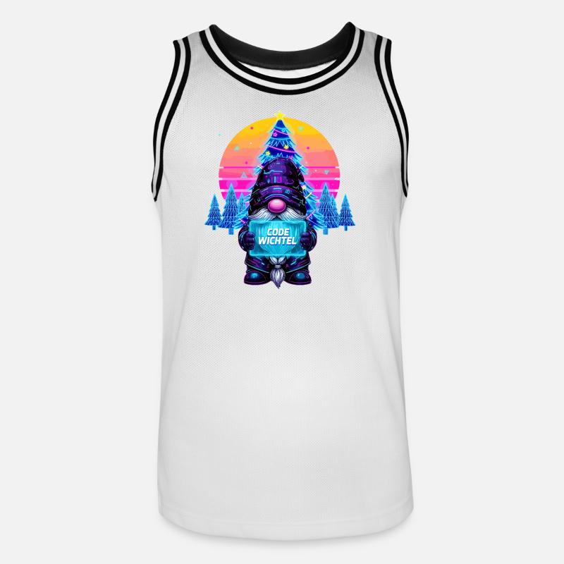 Cyberpunk Code Gnome - Synthwave Noël Nerd - Maillot de basket Homme - blanc/noir
