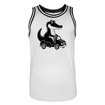 Moving Crocodile Cartoon Illustration - Men's Basketball Jersey - white/black - Front - AI Model Male 185 dark (185cm)