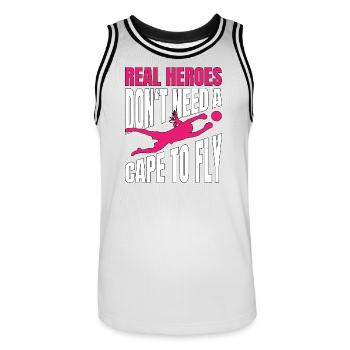 Flying Soccer Goalkeeper Goalkeeper Superheroine - Men's Basketball Jersey - white/black - Front - AI Model Male 185 dark (185cm)