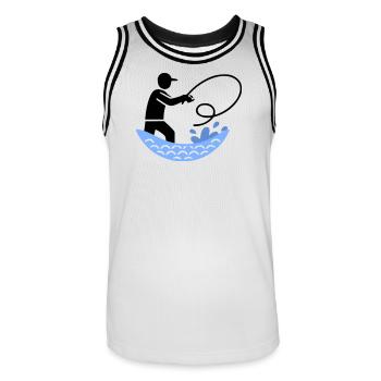 Fishing & Fishing | Petri Heil Hobby Logo - Men's Basketball Jersey - white/black - Front - AI Model Male 185 dark (185cm)