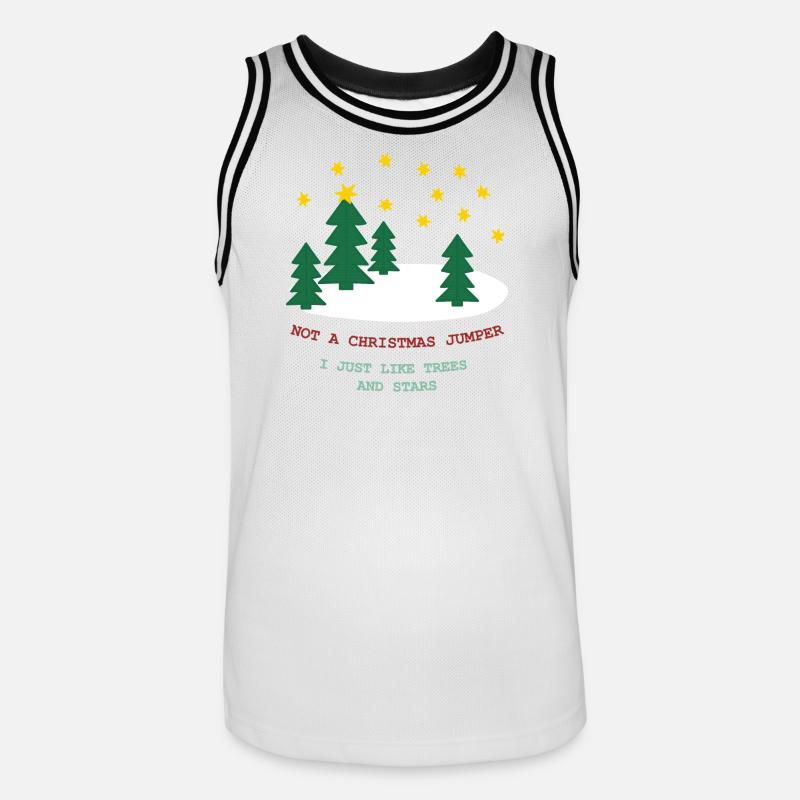 Pas de pull de Noël : sapins et étoiles - Maillot de basket Homme - blanc/noir