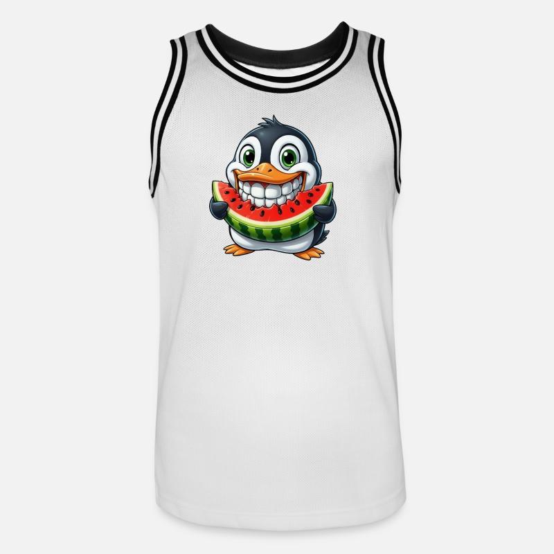 Pingouin joyeux avec pastèque fruit d’été - Maillot de basket Homme - blanc/noir