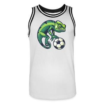 Gecko avec ballon de football - Maillot de basket Homme - blanc/noir - Devant - AI Model Male 185 dark (185cm)
