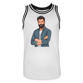 Style barbu en jean - Maillot de basket Homme - blanc/noir - Devant - AI Model Male 185 dark (185cm)