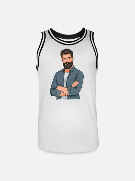 Bearded style in denim look - Men's Basketball Jersey - white/black