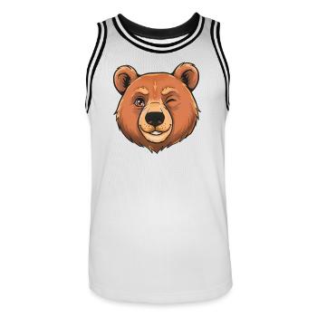 Dessin animé de l’ours clin d’œil - Maillot de basket Homme - blanc/noir - Devant - AI Model Male 185 dark (185cm)