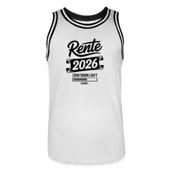 Rente 2026 Countdown Grafik - Männer Basketball-Trikot - Weiß/Schwarz - Vorne - AI Model Male 185 dark (185cm)