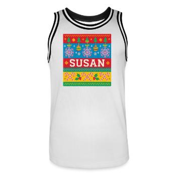 Personalisierte Susan-Weihnachtskunst - Männer Basketball-Trikot - Weiß/Schwarz - Vorne - AI Model Male 185 dark (185cm)