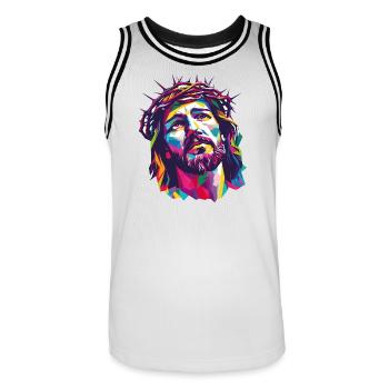 Jesus - Männer Basketball-Trikot - Weiß/Schwarz - Vorne - AI Model Male 185 dark (185cm)