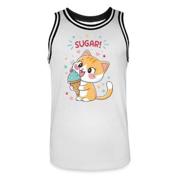 Chat gourmand cornet glace festif - Men's Basketball Jersey - white/black - Front - AI Model Male 185 dark (185cm)