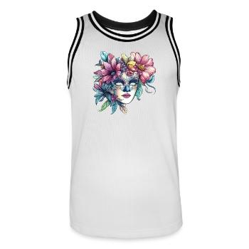 Floral mask in masquerade ball style - Men's Basketball Jersey - white/black - Front - AI Model Male 185 dark (185cm)