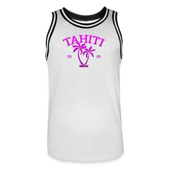 Tahiti - Palmiers - Palmiers - Polynésie française Beach - Maillot de basket Homme - blanc/noir - Devant - AI Model Male 185 dark (185cm)
