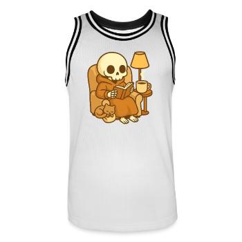 Reading Skeleton – Cozy Reading - Men's Basketball Jersey - white/black - Front - AI Model Male 185 dark (185cm)