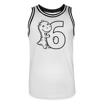 Dino mit Zahl 6 Cartoon Illustration - Männer Basketball-Trikot - Weiß/Schwarz - Vorne - AI Model Male 185 dark (185cm)
