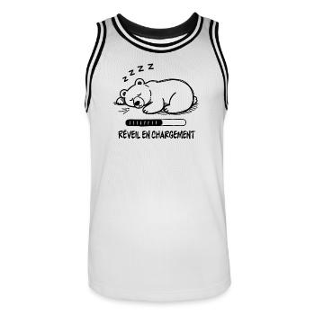 Ours dormeur noir et blanc, réveil en chargement - Maillot de basket Homme - blanc/noir - Devant - AI Model Male 185 dark (185cm)