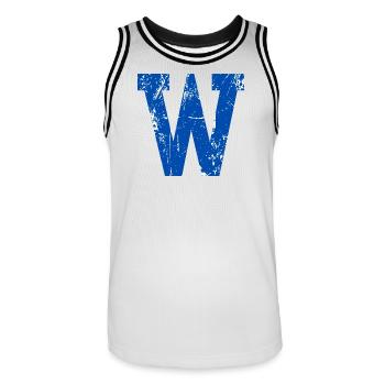 Lettre w sport rétro  - Maillot de basket Homme - blanc/noir - Devant - AI Model Male 185 dark (185cm)